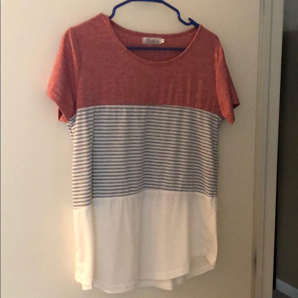 Pink/Red Color block Tee - Picture 2 of 3